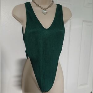 SHEIN Deep Green Ribbed Bodysuit